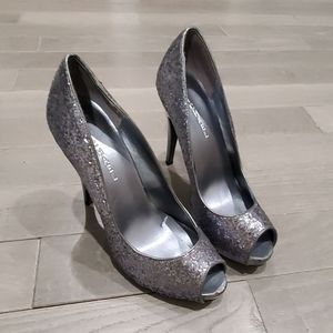 silver glitter platform heels